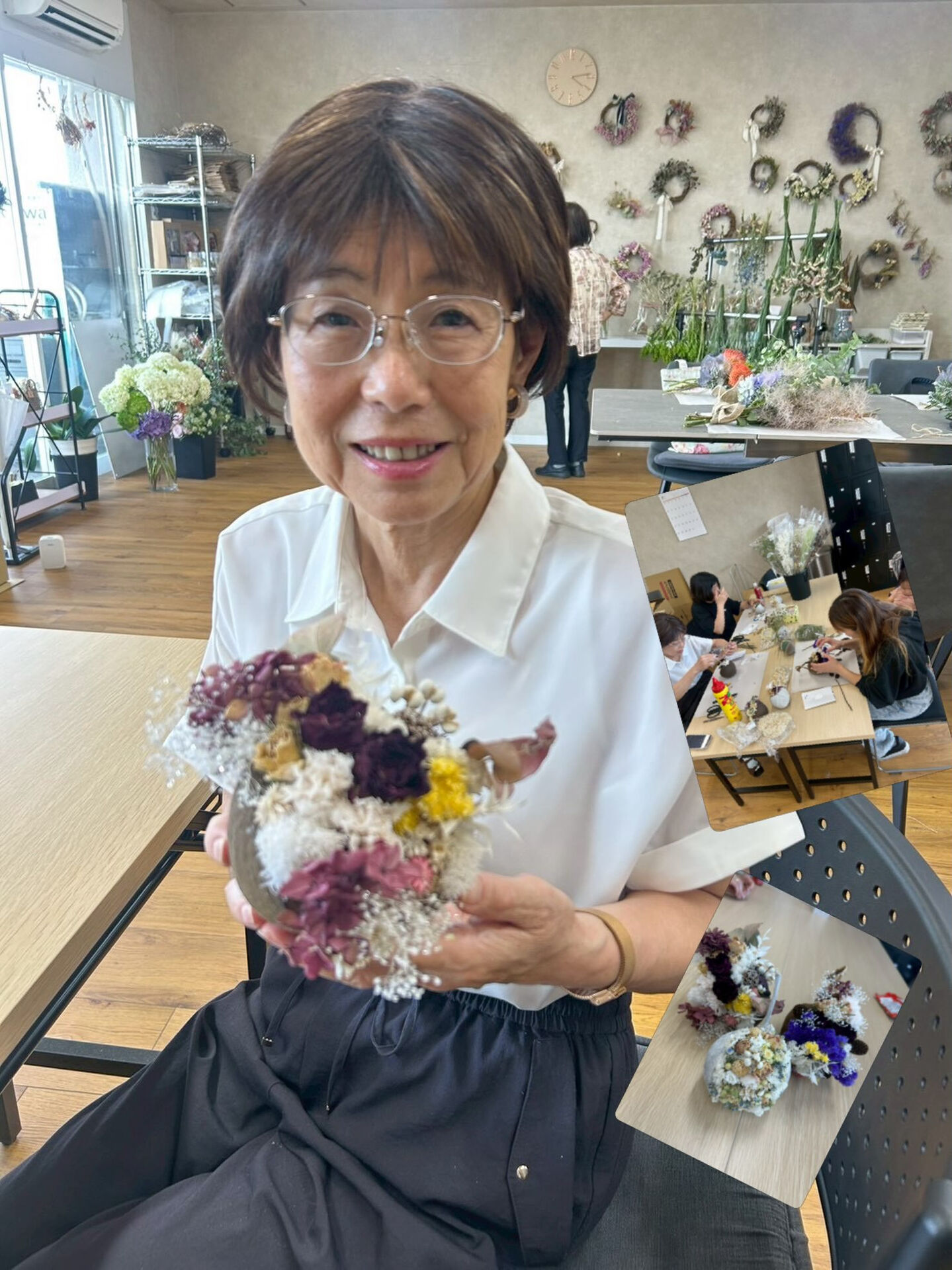 大胆な配置のアジサイと白色の花材のコントラストが素晴らしいで